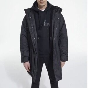 THE KOOPLES Men's‎ Parka Coat Black Logo Print Hooded Size French Size S